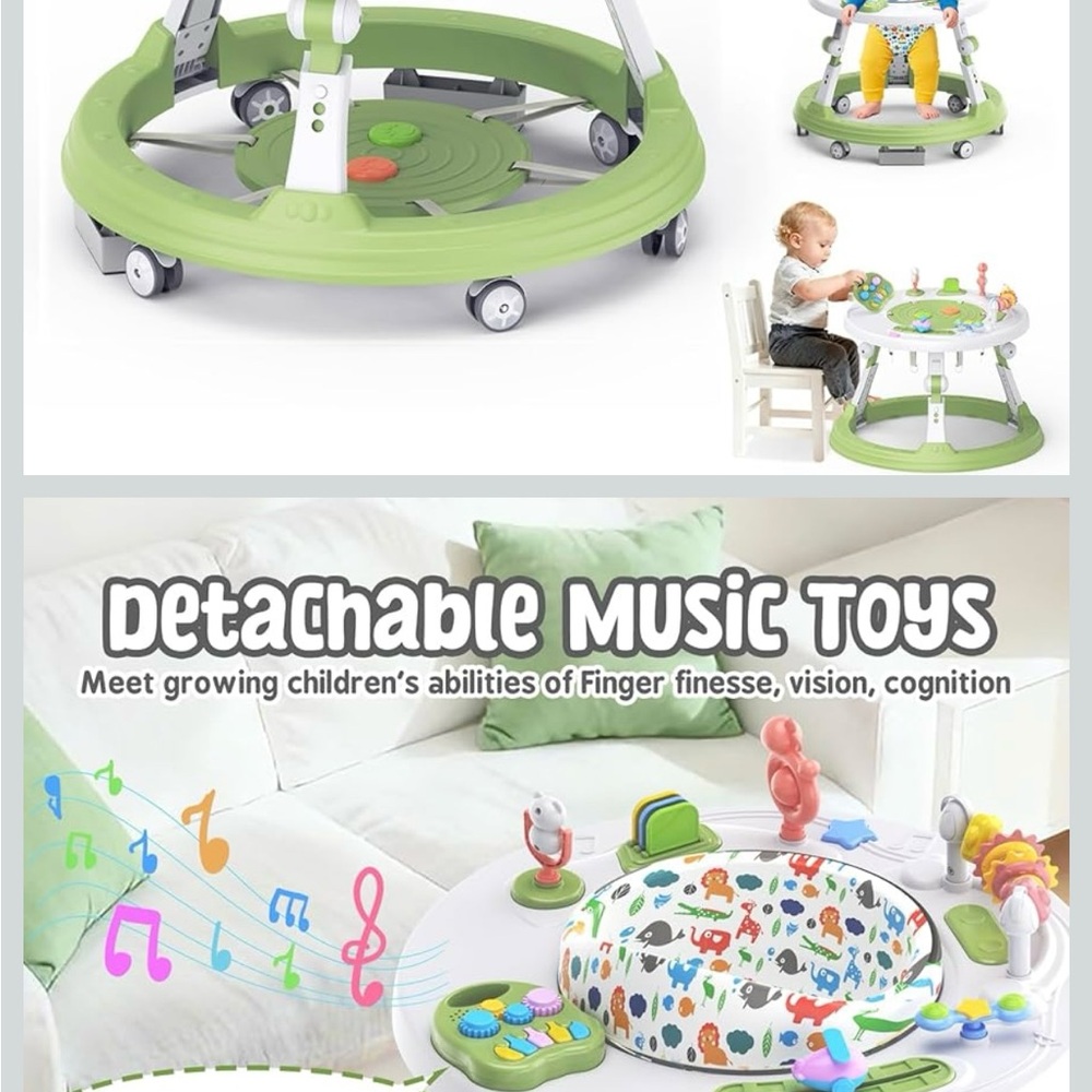 Green Baby Activity Walker with Detachable Music Toys